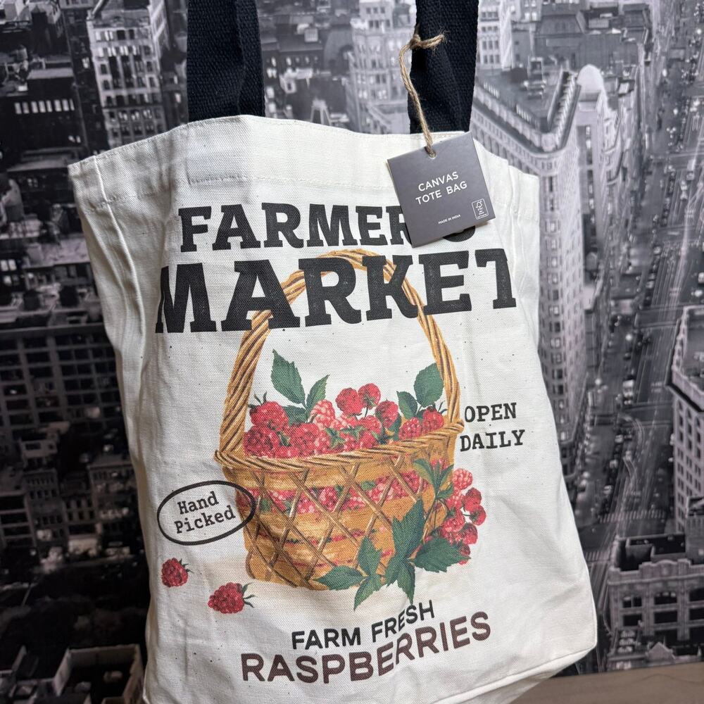 NWT Farmhouse Farmers Market Raspberry Canvas Tote Bag